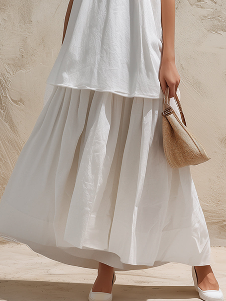 High-Neck Sleeveless Top & Pleated Maxi Skirt Coordinated Set