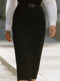 Black And White Contrast Stitching Fake Two-piece Midi Dress (with Belt)