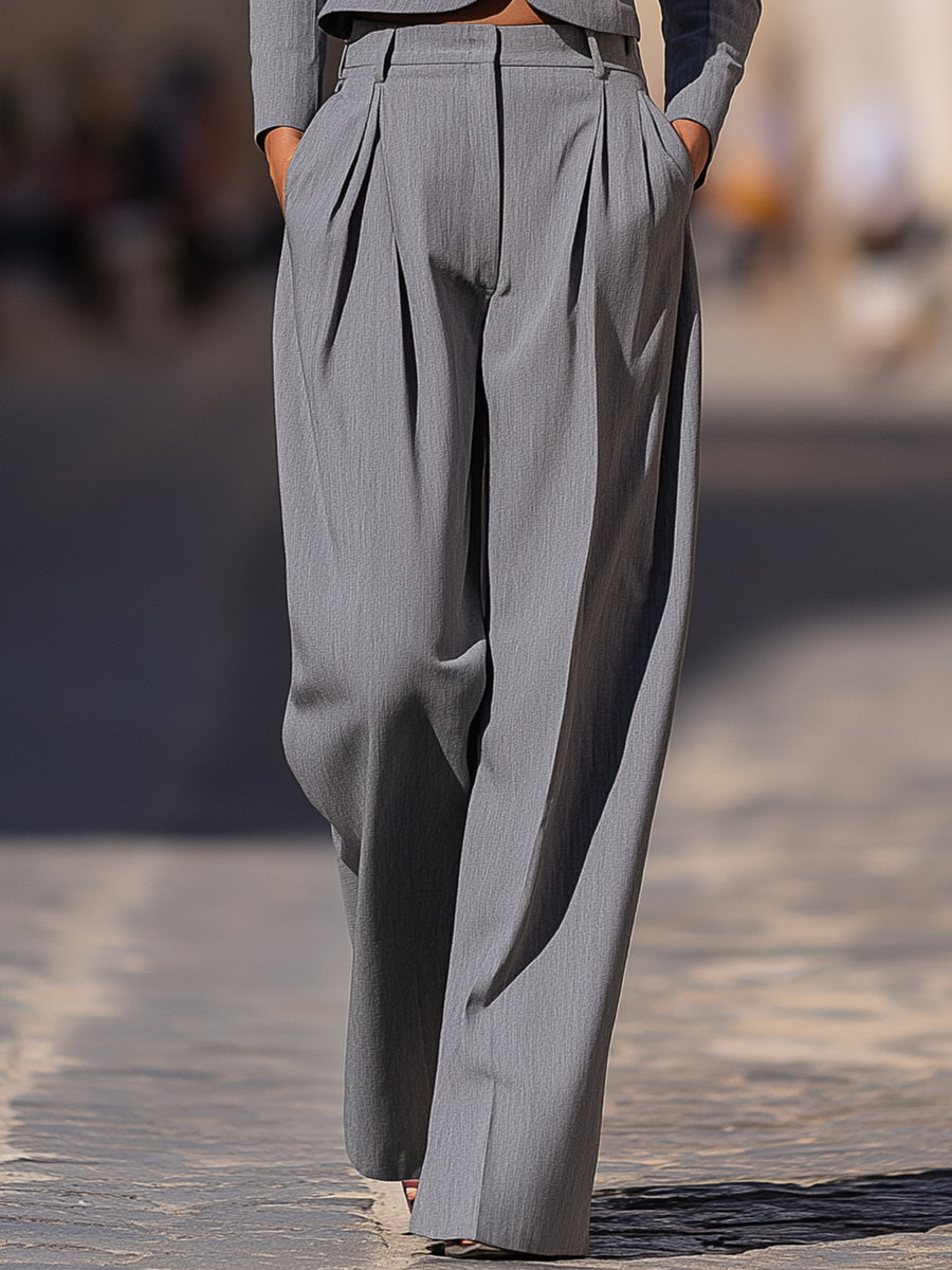 Cropped Blazer And Wide-Leg Trousers Suit Set