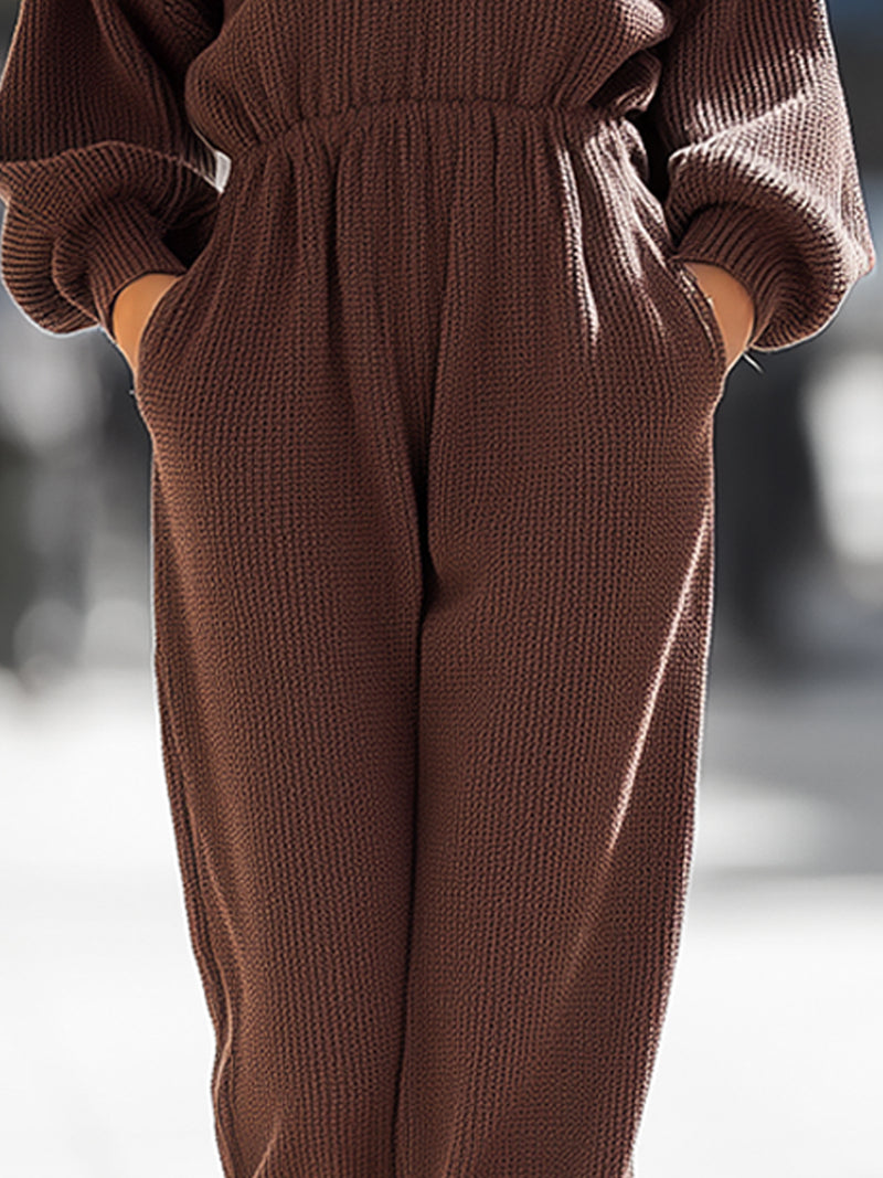 Chocolate Brown Knit V-Neck Jumpsuit