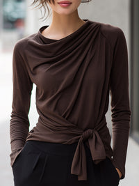 Draped Chocolate Brown Knot-Front Top
