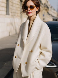Double-Breasted Shawl Collar Wool Blazer In Ivory