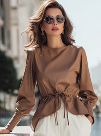 Faux Leather Drawstring Peplum Top