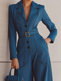 Tailored Denim Wide-Leg Jumpsuit