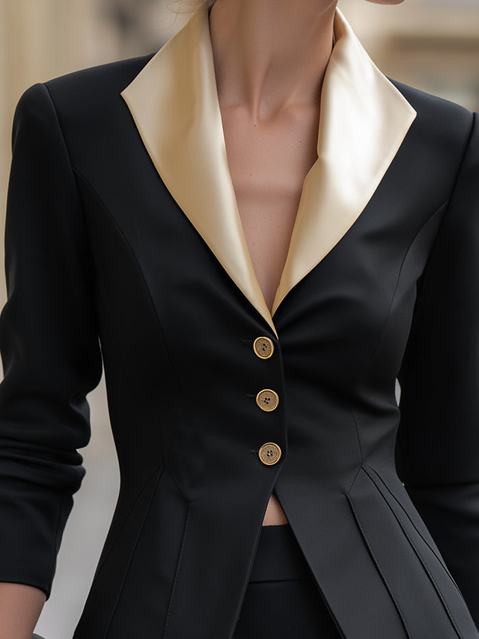 Satin-Lapel Peplum Blazer