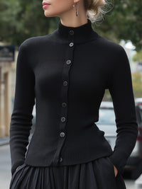 Elegant Ribbed Knit Button-Up Top