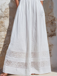 Lace-Trim Button-Front Maxi Shirt Dress