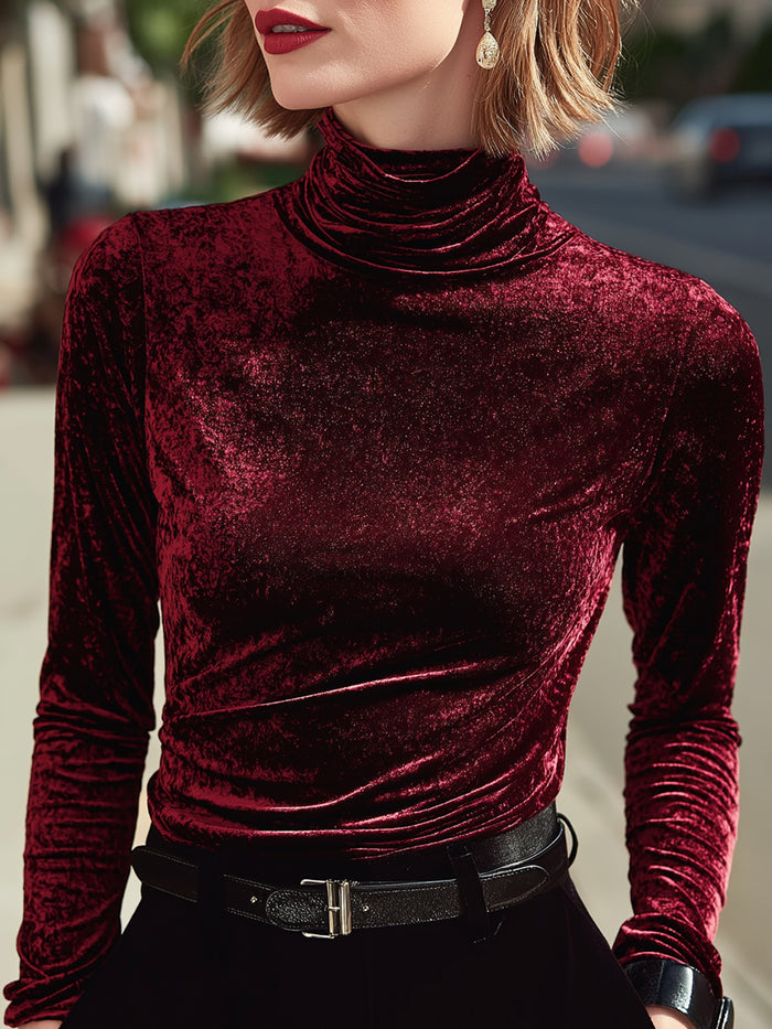 Velvet Burgundy Turtleneck Top