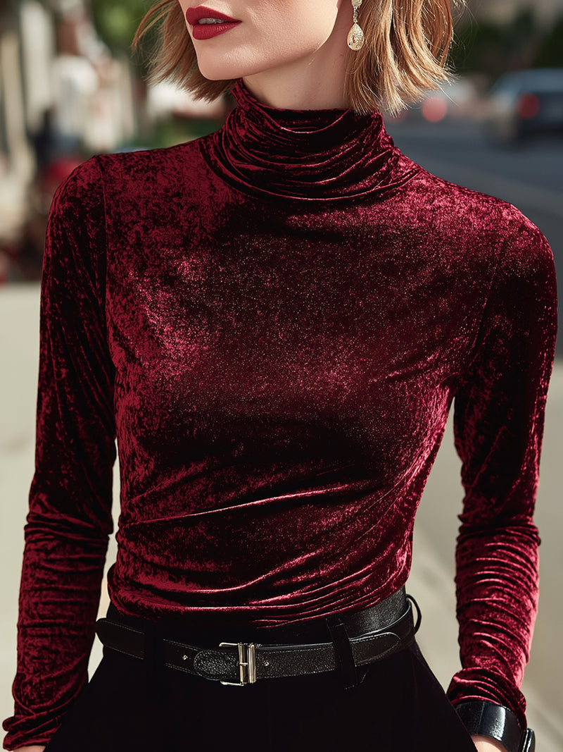 Velvet Burgundy Turtleneck Top