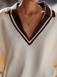 Contrast Collar Oversized Knit Pullover In Ivory