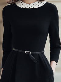 Elegant Black Maxi Dress With Polka Dot Collar