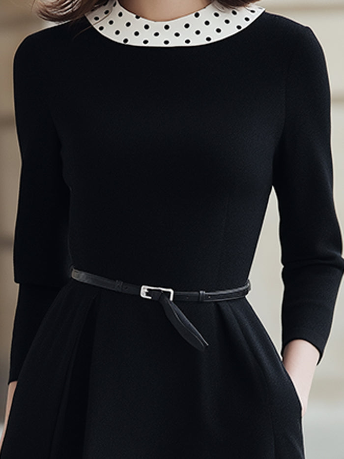 Elegant Black Maxi Dress With Polka Dot Collar
