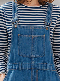 Fashionable Casual Denim Overalls With Cuffs