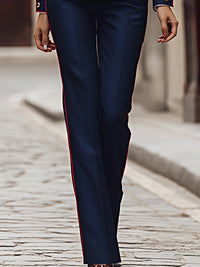 Navy Contrast Piped Double-Breasted Suit Set