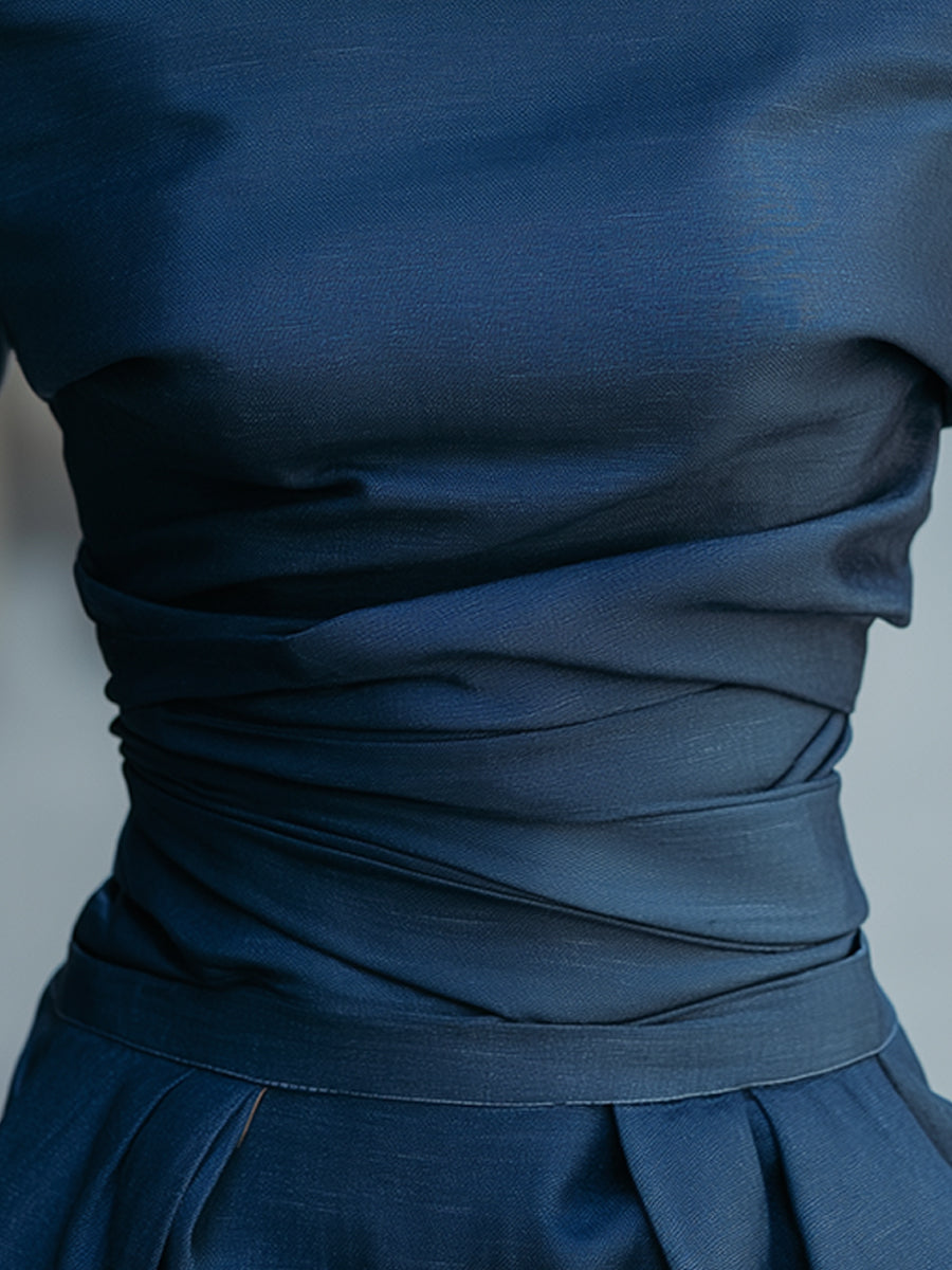 Off-Shoulder Draped Waist Tailored Top