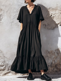 Relaxed V-Neck Ruffle Hem Maxi Dress
