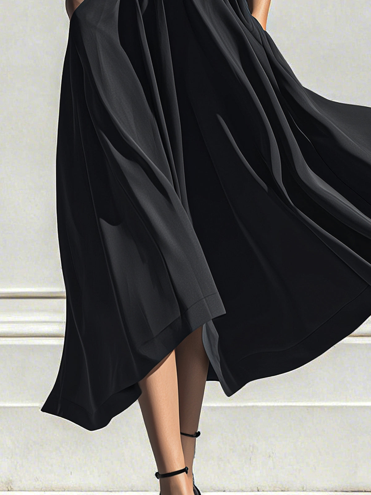 Draped Mock Neck Midi Dress