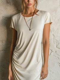 Ruched Short Sleeve Midi Dress