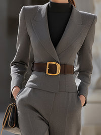 Belted Power-Shoulder Blend Pantsuit