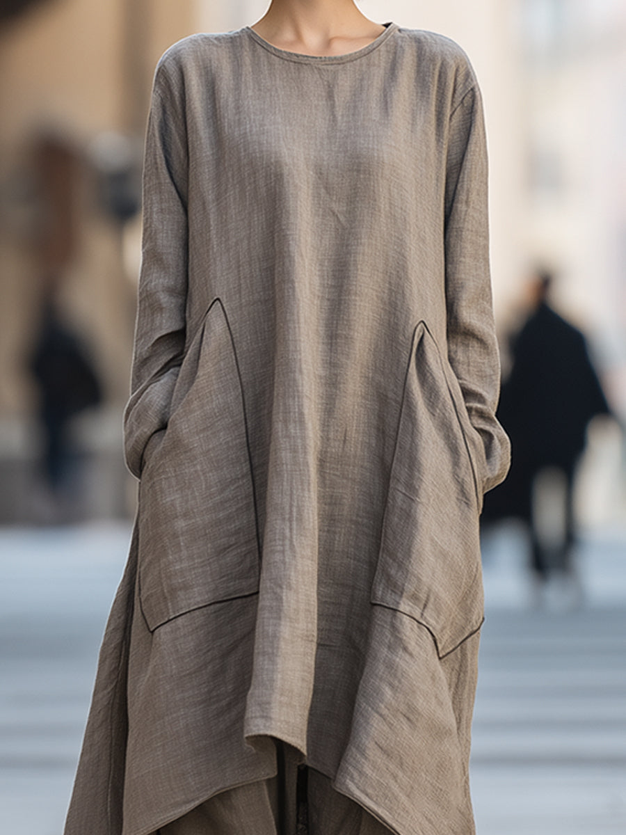Relaxed Linen-Blend Cocoon Dress With Draped Hem
