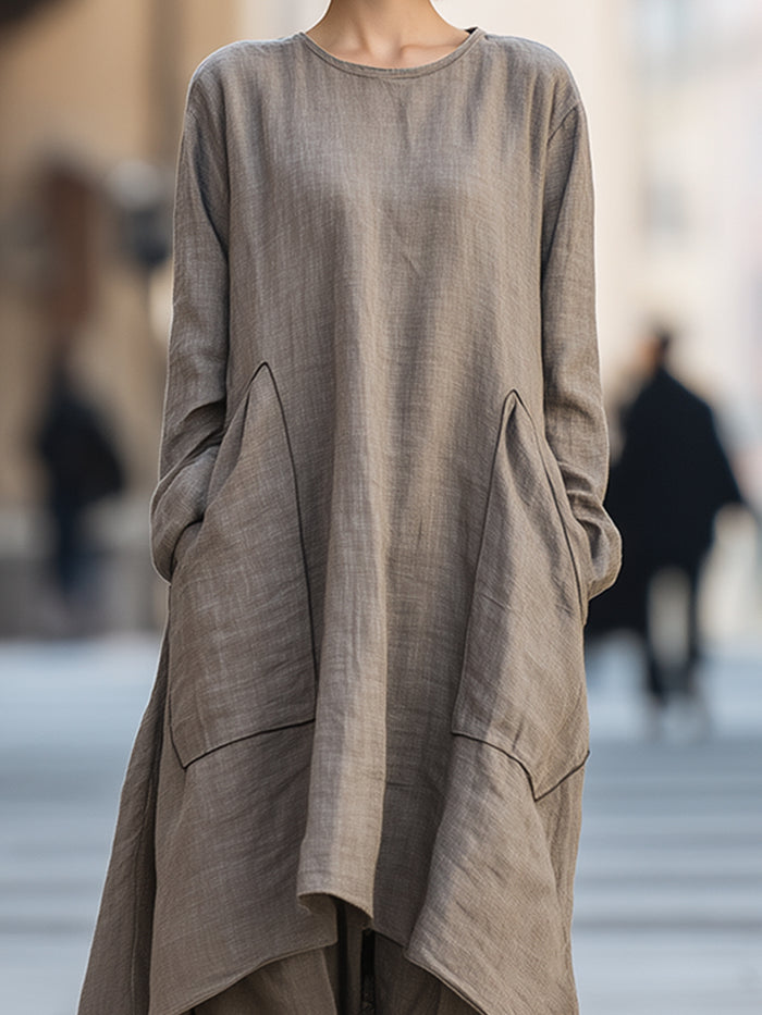 Relaxed Linen-Blend Cocoon Dress With Draped Hem