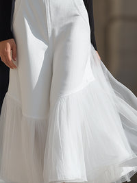 Elegant White Tulle-trimmed Denim Overalls