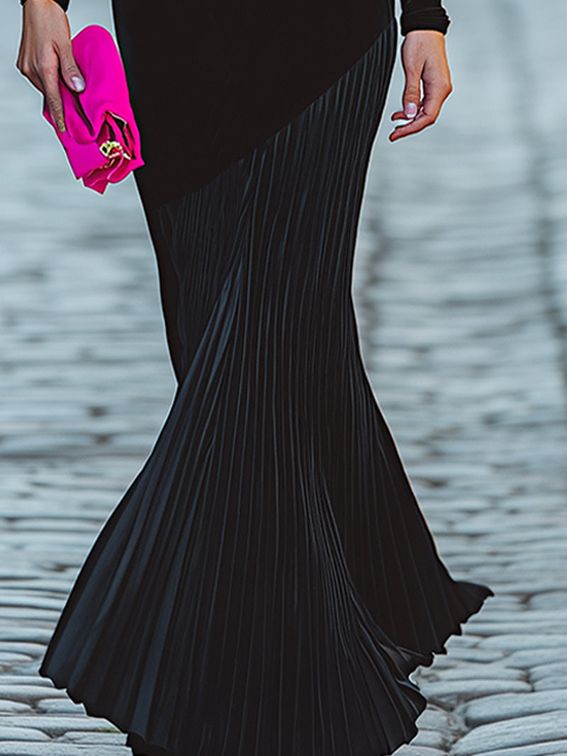 Velvet Hourglass Gown With Pleated Mermaid Hem