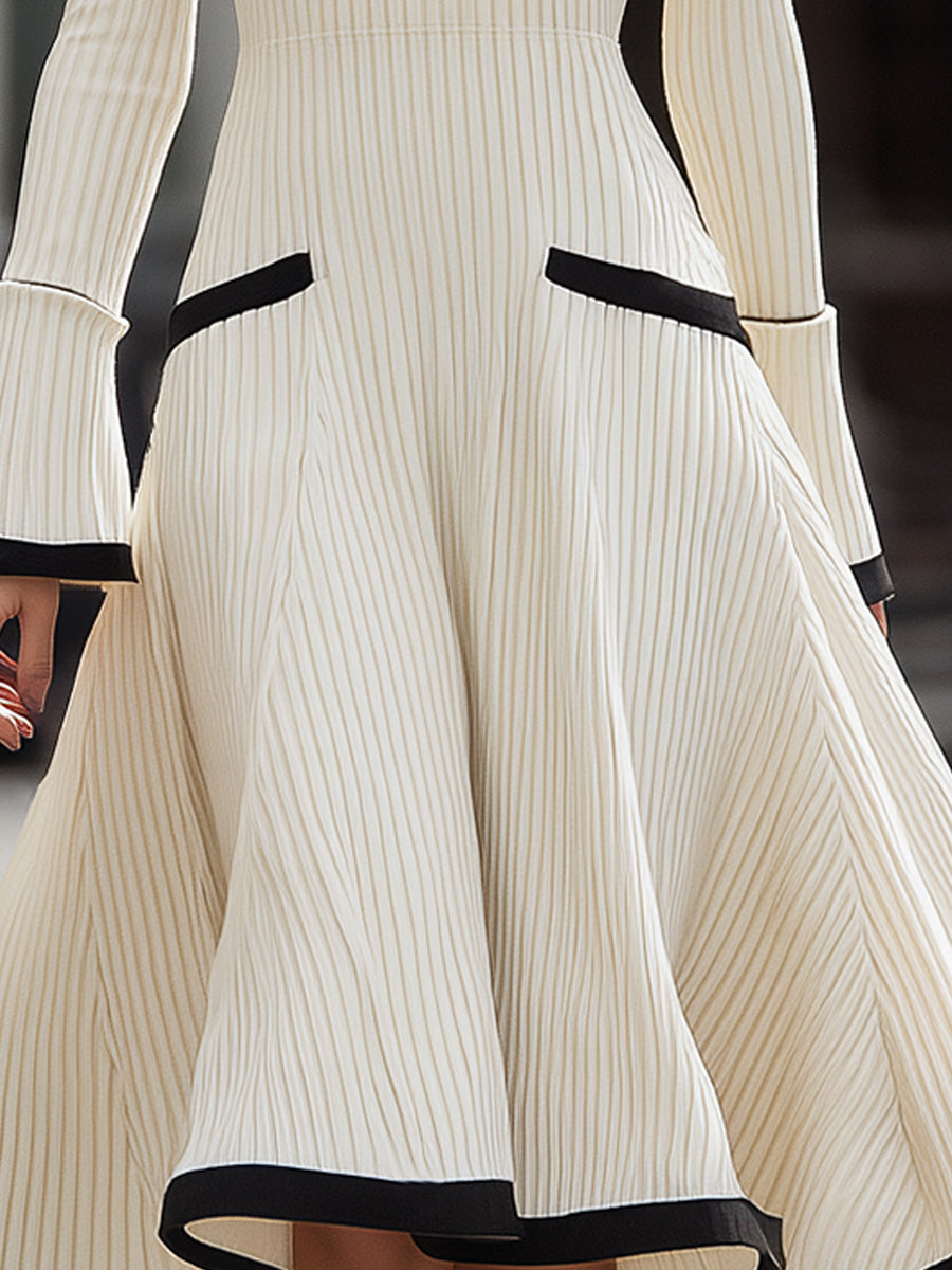 Ribbed Knit Fit And Flare Skirt With Contrast Trim