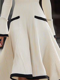 Ribbed Knit Fit And Flare Skirt With Contrast Trim