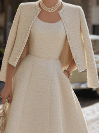Tweed Dress And Pearl-Trimmed Jacket Set
