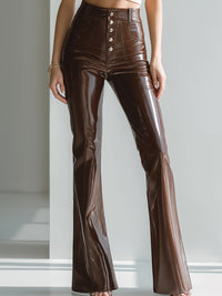 High-Waist Chocolate Brown Glossy Flare Pants