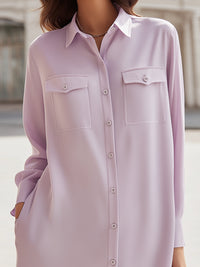 Longline Button-Front Shirt Dress With Utility Pockets