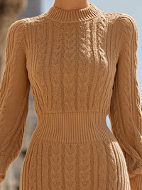 Camel Knit Long Sleeve Midi Dress