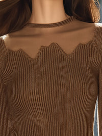 Sheer Panel Wave-Edge Knit Top