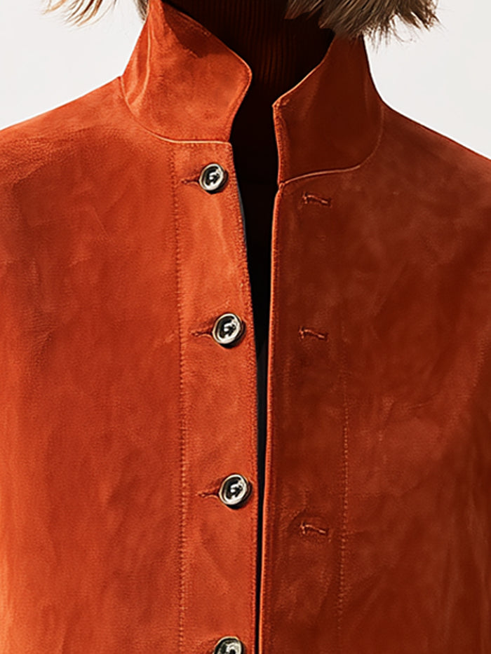 Rust Suede Mandarin Collar Jacket