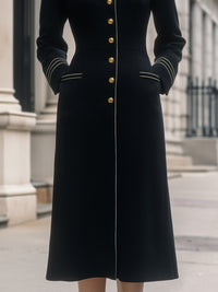 Midnight Black Contrast Piping Midi Dress