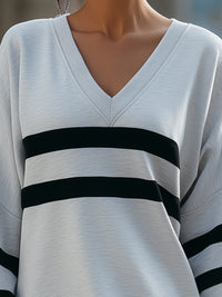 Oversized V-Neck Sweatshirt With Black Stripe Detail