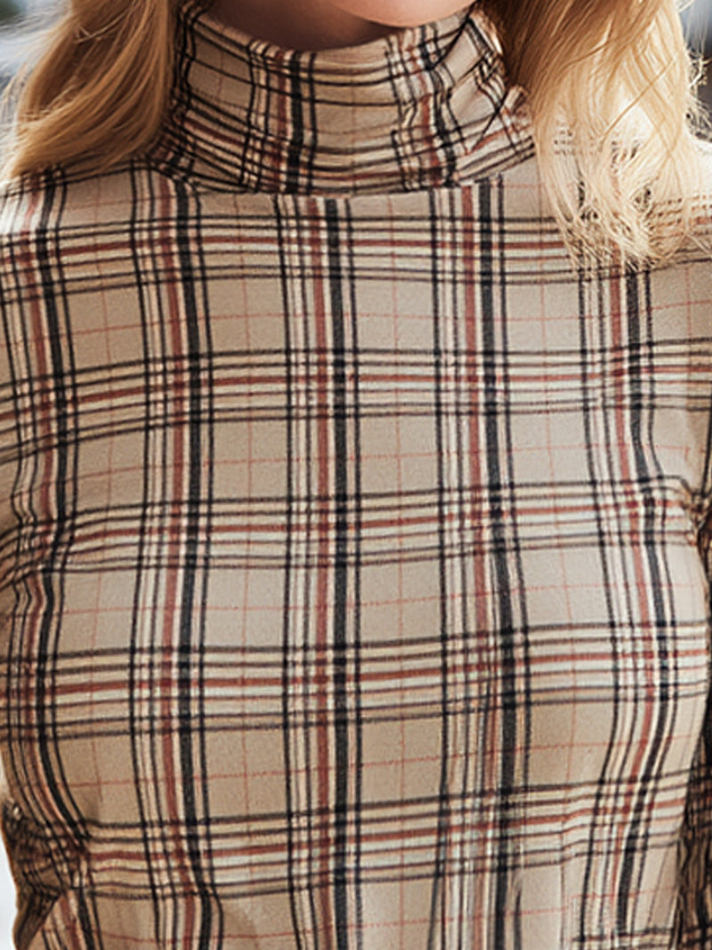 Plaid Turtleneck Long Sleeve Top