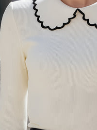Scalloped Contrast Collar Knit Top