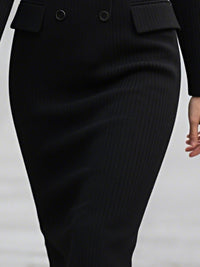 Double-Breasted Ribbed Knit Blazer Dress In Black