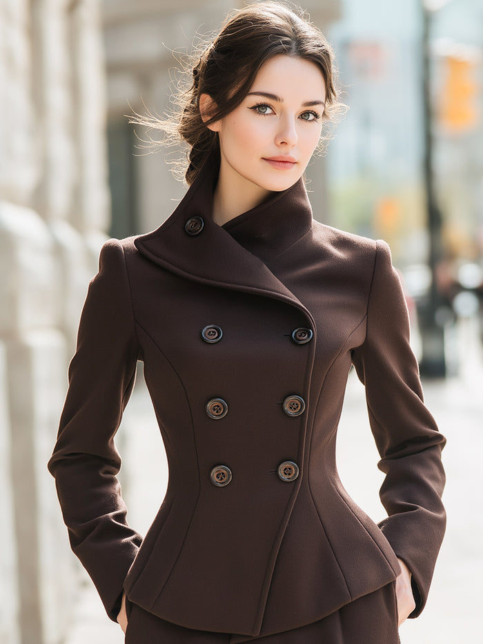 Elegant Double-Breasted Peacoat With Asymmetric Collar