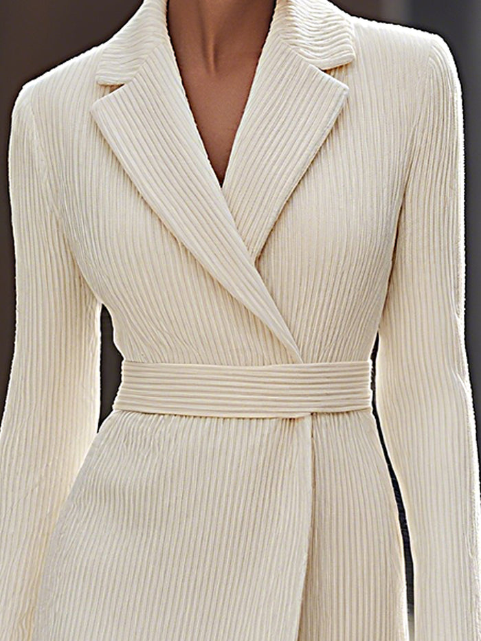 Ivory Ribbed Wrap Midi Coat