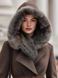 Belted Wool-Blend Coat With Fur-Trimmed Hood