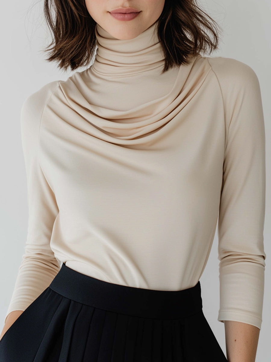 Draped High-Neck Jersey Top
