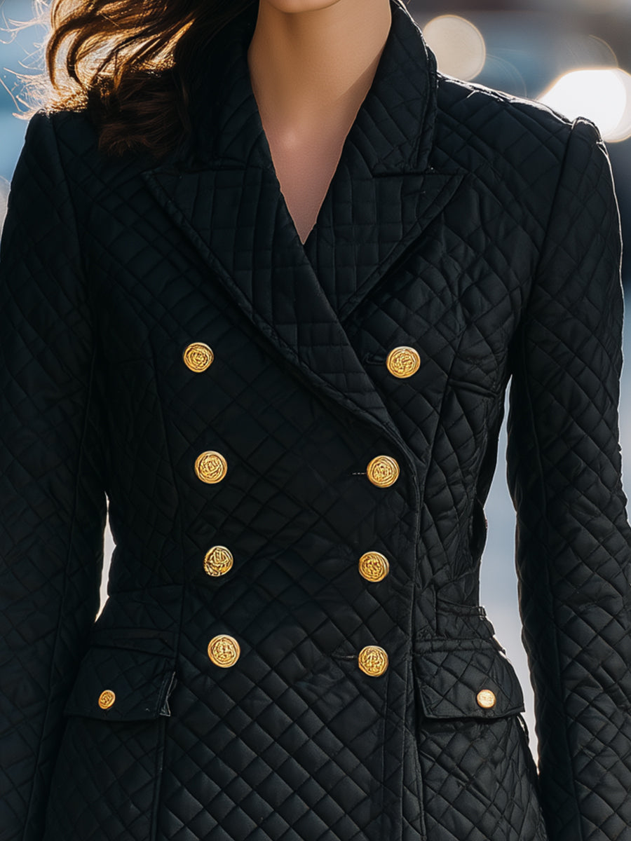 Classic Quilted Double-Breasted Blazer