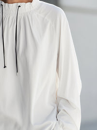 Relaxed Drawstring Collar Long-Sleeve Blouse