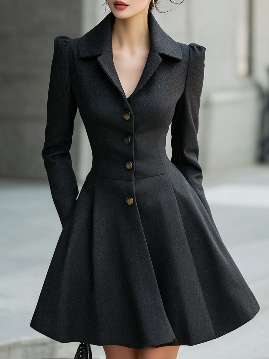 Black Tailored Blazer Dress With Flared Skirt