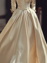 Satin Pleated Maxi Dress With Tailored Bodice
