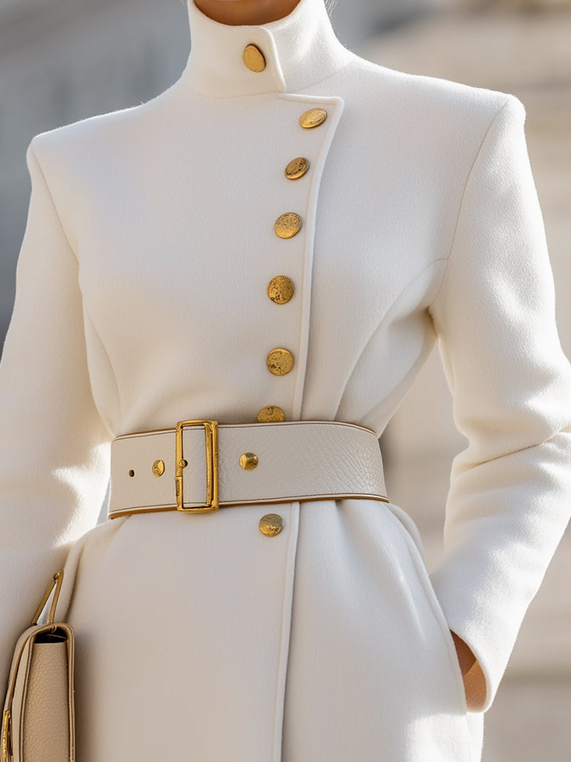 Asymmetric Button Military Coat