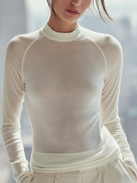 Minimalist White Mock Neck Long Sleeve Top